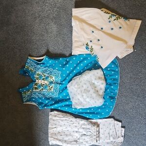Blue Floral Embroidered Dress Set